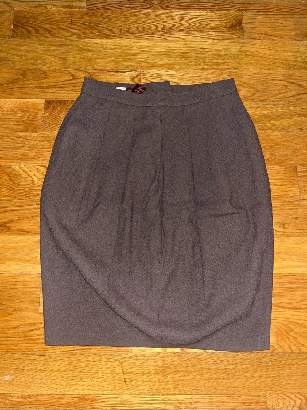 VINTAGE Anne Klein Brown Wool Pleated Lined High Rise Pencil Skirt